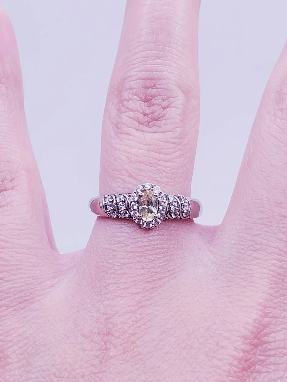 Golden Apatite & White Zircon 925 Sterling Silver  Dainty Halo Ring